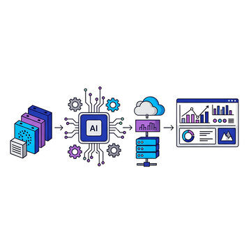 AI Data Processing and Machine Learning Analytics Workflow Vector