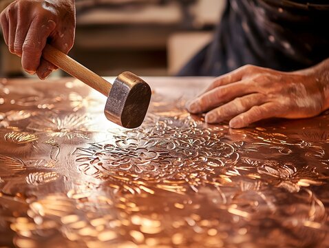 Copper Engraving Brown Hammer Chiseled Floral Macro for blog post