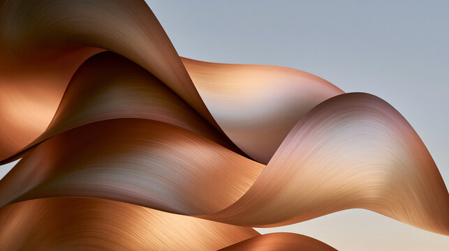Abstract Metallic Copper Wave Background with Smooth Flowing Curves
