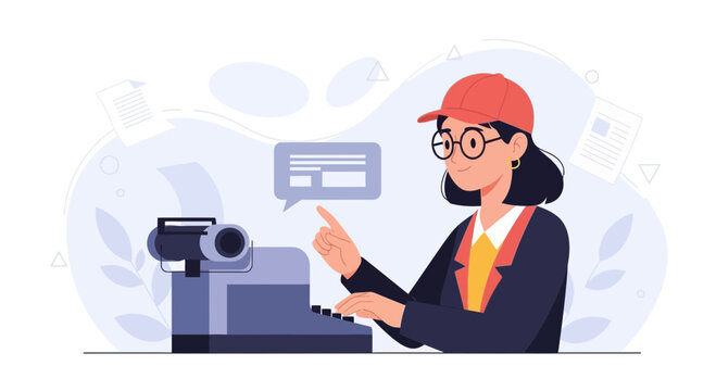Creative Writer Typing on Vintage Typewriter, Generating Ideas with Speech Bubble and Documents