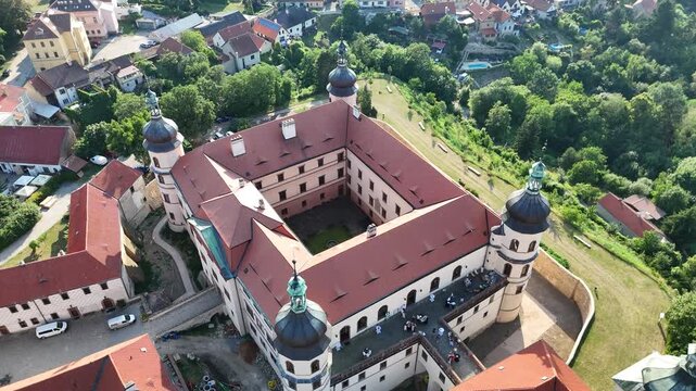 Kostelec nad Čern&yacute;mi lesy Castle in summer - Aerial drone view