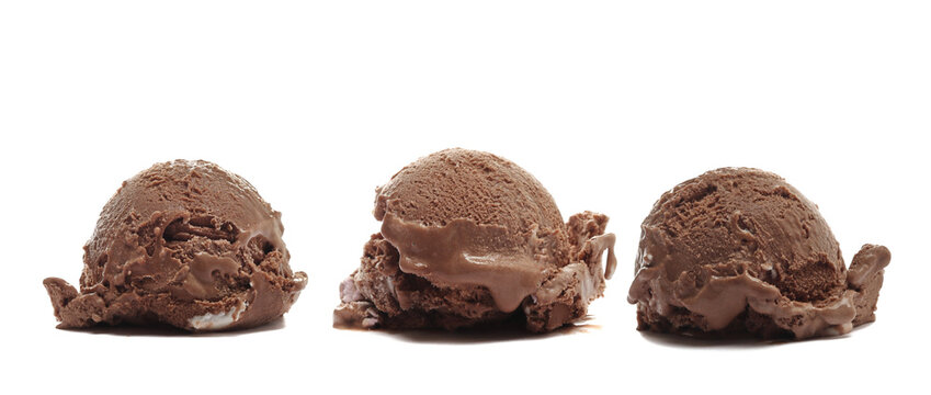 Set chocolate ice cream ball isolated on white background, side view 