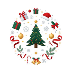 Fototapeta premium Christmas Tree and Festive Holiday Elements in Circular Composition