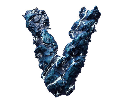 Blue stone letter V isolated on transparent background