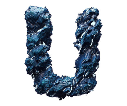 Blue stone letter U isolated on transparent background