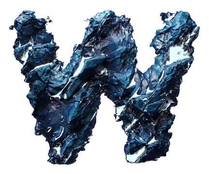 Blue stone letter W isolated on transparent background