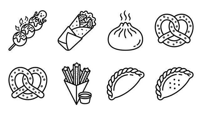 Street Food Icon Set Outline Vector Illustration