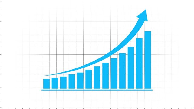 Business Growth Chart with Upward Arrow, Financial Performance Analytics, Revenue Increase, Sales Statistics, Profit Trend, Market Success, Investment Growth Graph Icon animation .