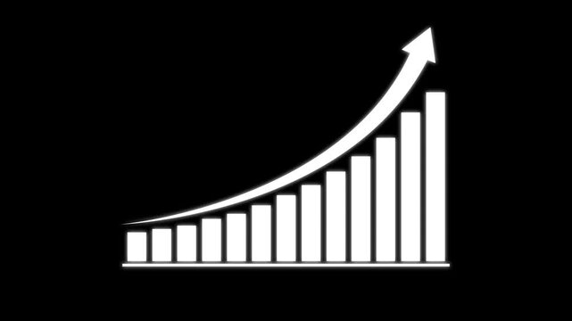 Business Growth Chart with Upward Arrow, Financial Performance Analytics, Revenue Increase, Sales Statistics, Profit Trend, Market Success, Investment Growth Graph Icon animation .