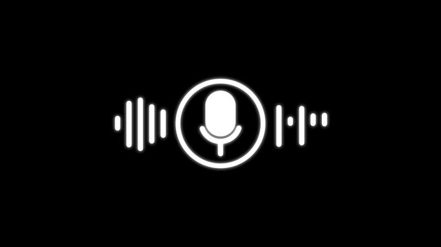 Voice Microphone Icon with Audio Waveform, Speech Recognition Symbol, Podcast Recording, Voice Assistant, Sound Communication, 4k animation .