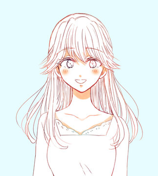 優しい雰囲気の女性　線画