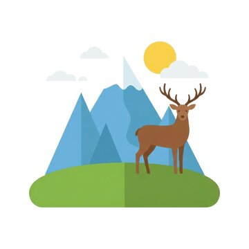 Deer in the mountains with sun and clouds