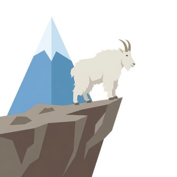 Mountain goat on cliff edge with mountain background