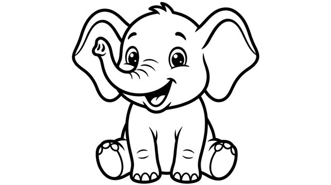 Simple line art drawing of baby elephant
