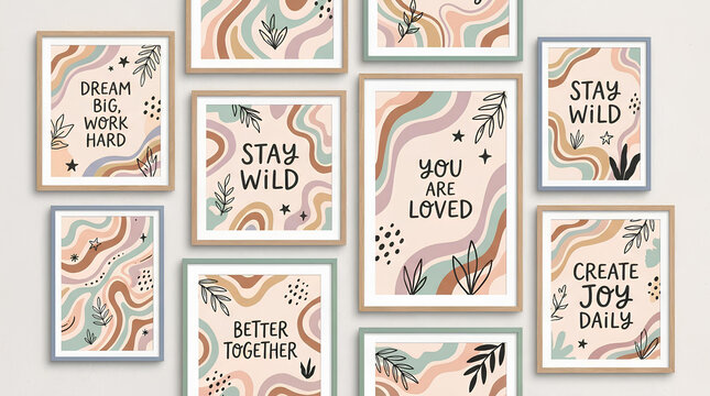 Set of bohemian style wall art posters