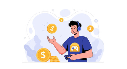Fototapeta premium Gamer Earning Money Through Gaming, Esports, and Virtual Currencies
