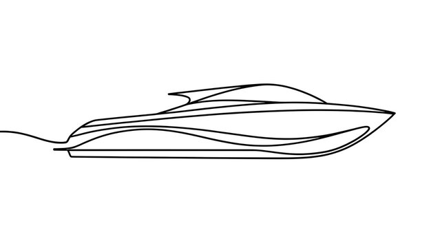 Elegant speedboat line art on white background.