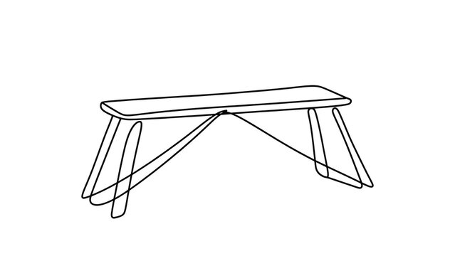 Minimalist wireframe bench illustration white background.