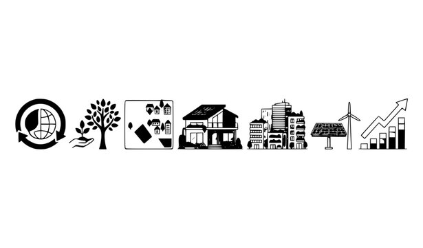 Sustainable growth and eco friendly infrastructure web banner illustration with urban development concepts vector