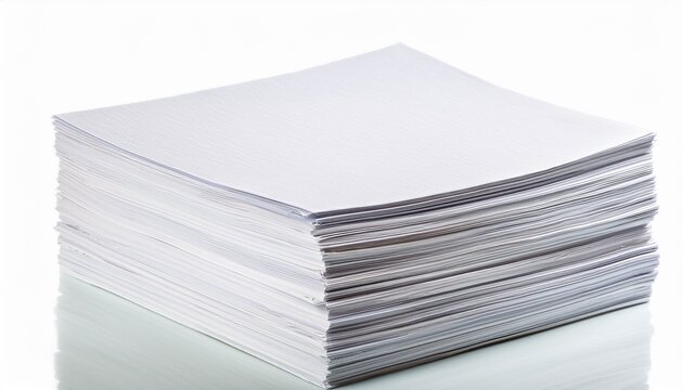 tall stack of white paper sheets isolated on a white background