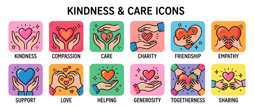 Kindness and Care Icons Set