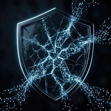 Digital shield protecting data. Cyber security concept with glowing network connections.