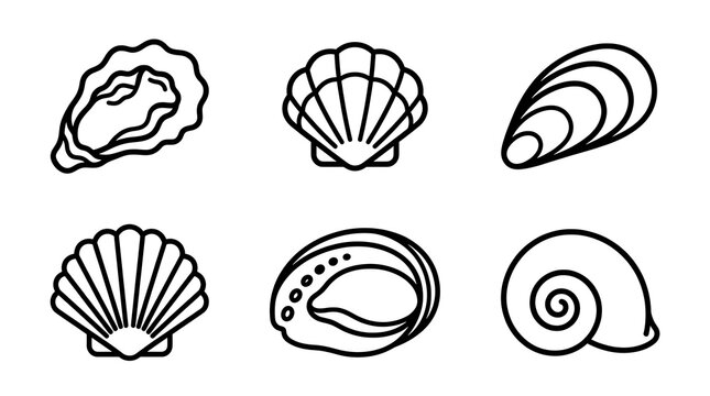 Seafood Shell and Marine Life Line Art Icon Set