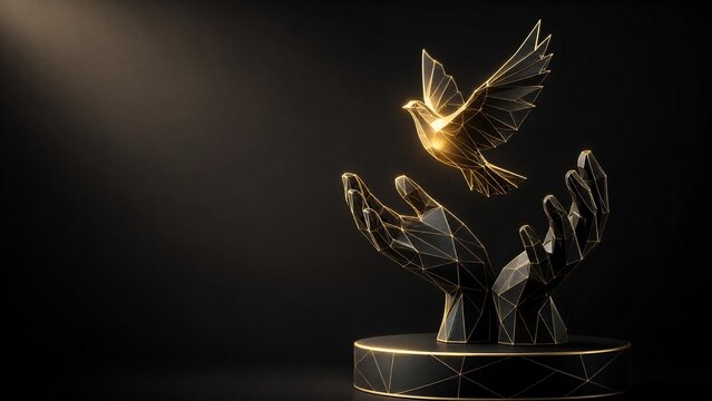 Low Poly Cupped Hands Releasing Dove Solidarity Concept
