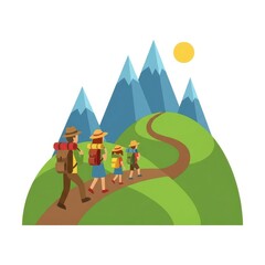 Naklejka premium Family hiking in the mountains with backpacks