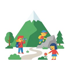 Naklejka premium Children hiking and exploring nature illustration