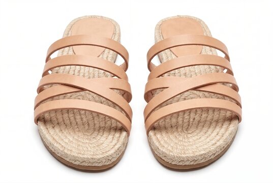 Leather sandals with espadrille jute sole on white background