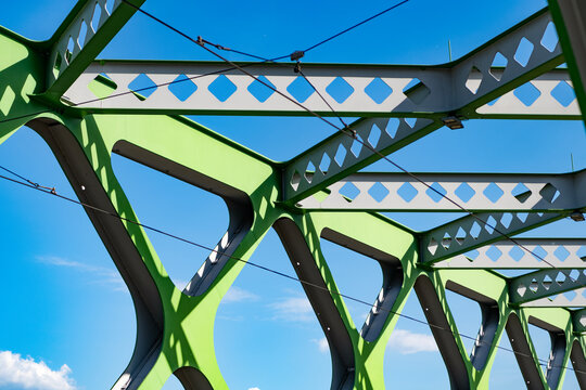Structural design engineering. Structure geometric engineering part. Framework construction architecture. Architectural detail. Installation of metal structure. Metal geometric construction