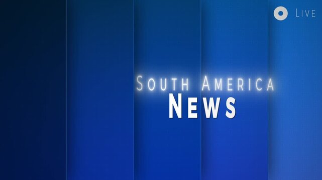 South America News Broadcast Graphic with Glowing Text and Blue Striped Background