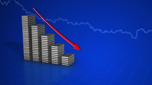 Falling Silver Prices with Declining Silver Bars, Downward Arrow and Stock Market Graph