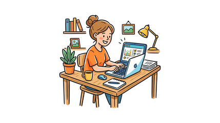 Fototapeta premium Woman working on laptop at home desk