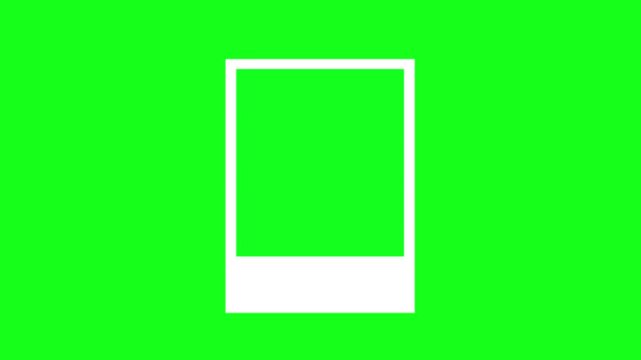 PHOTO TRANSITION polaroid frame animation with green screen inner window and background. Modern paper curl picture frame overlay for video editing.