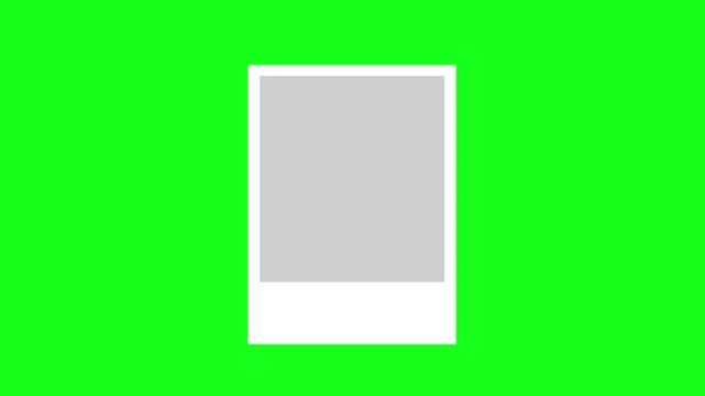 POLAROID photo frame transition animation with paper curl effect on green screen background. Modern instant picture mockup overlay for video editing.