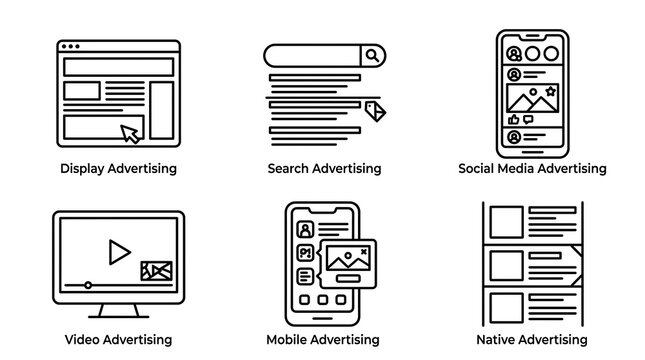 Digital Marketing and Online Advertising Outline Icon Set
