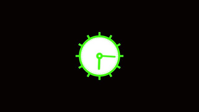 Analog Clock Faces With Green Neon Hands Moving On Black Background Cinematic Motion