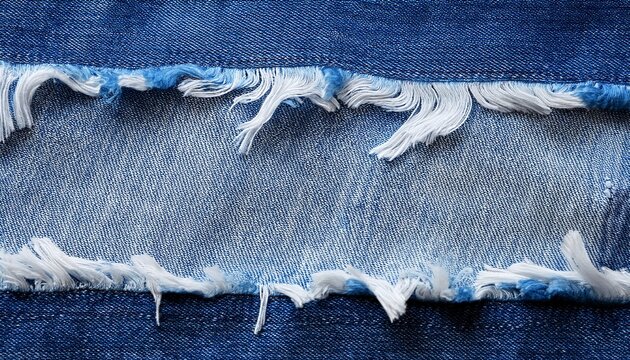 blue and white denim fabric with frayed edges