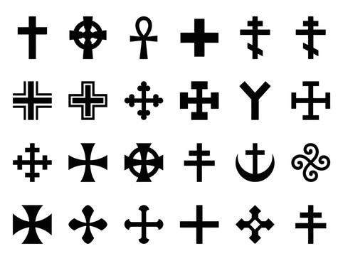 Religious Christian Cross Symbols Icon Set Vector