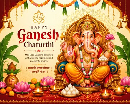 Happy Ganesh Chaturthi celebration decorative greeting - ai generative