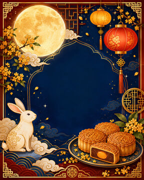 Mid Autumn Festival greeting with traditional festive elements - ai generative