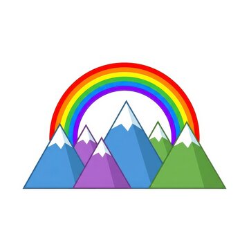 Stylized rainbow over snow-capped mountains