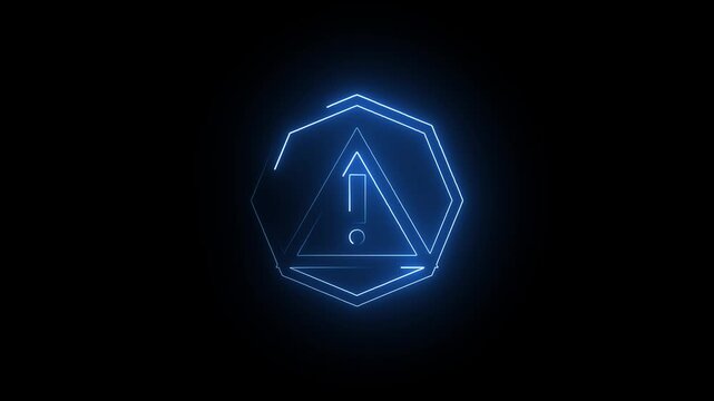 Abstract geometric shape with blue neon glow in a dark void