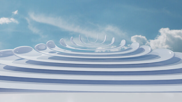 Abstract White Concentric Curved Structure Background Under Blue Sky