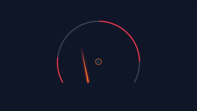 Minimalist speedometer gauge animation with rotating needle for performance and data visualization 4k