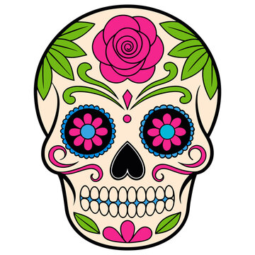Day of the Dead Mexican Calavera Skull Illustration for Halloween and Fiesta