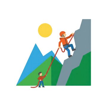 Rock climbing duo with rope and mountains