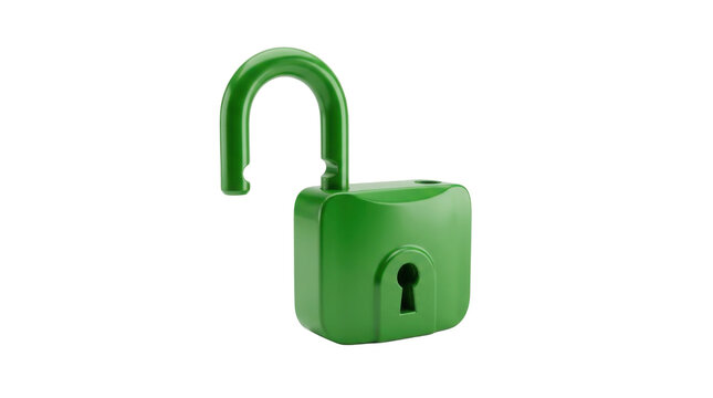 Green open padlock with a keyhole symbol representing security and access PNG Isolated on transparent background